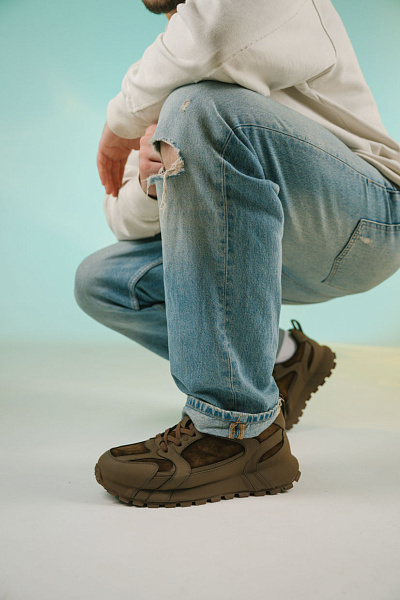 Кроссовки коричневые нат кожа Romitan